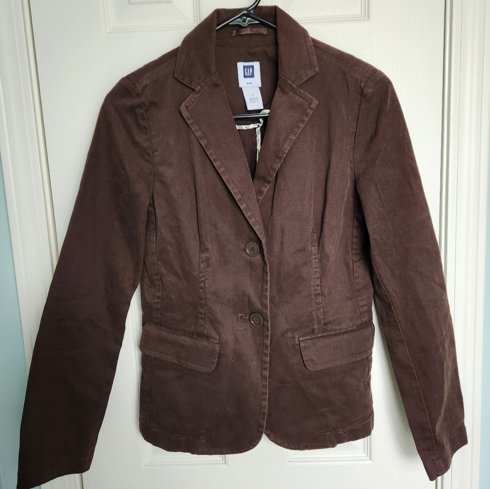 GAP Factory Women's Brown Two Button Blazer Flap Pockets, Size 2 Dark Academia